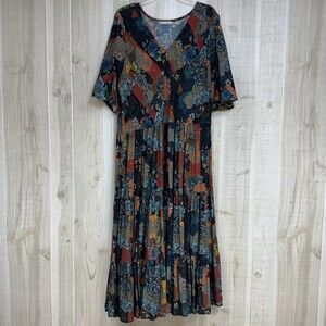 Soft Surroundings Mirabelle Floral Romantic Artsy Boho Tiered Maxi Dress 2X